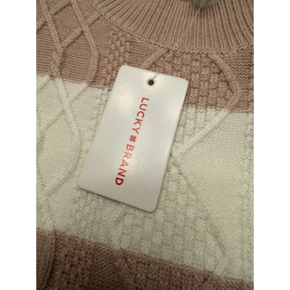 NWT Women's Lucky Brand Long Sleeve Striped Knit Dress L Beige White - Picture 8 of 12